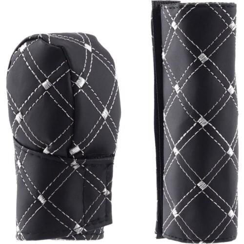 2pcs/set Car Faux Leather Gear Shift Knob & Hand Brake Cover Sleeve Car Gear Shift Knob Accessories