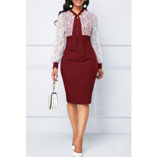 2020 Large Size European Lace Work Office Elegant Spring Summer Dress Women Loose Casual Long Sleeve Bag Hip Plus Size 5xl Dress