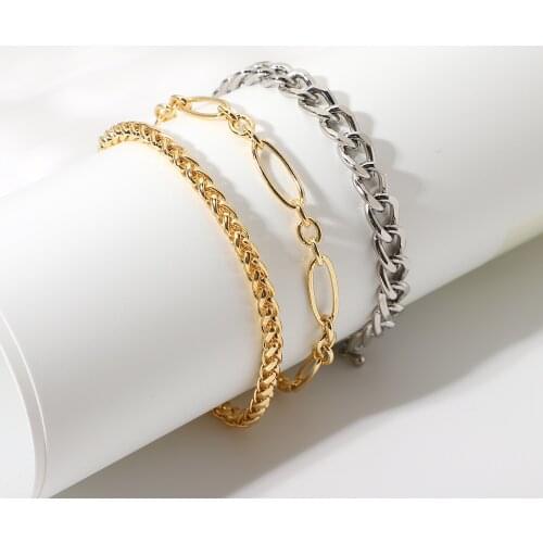 3pcs/set Punk Hip Hop Style Cuban Chain Bracelets For Women Link Hand Chain Chunky Bracelets Sets Jewelry