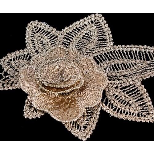 5yard 3D Flower Gold Metallic Applique Lace Embroidery Trim Lace Fabric Trimming Scrapbooking Venise Sewing Accessories T2084