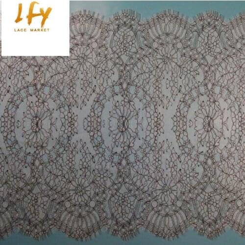 51cm x 300 cm thin light vantage french chantilly lace trim with black borders fashion corded lace trim top grade quality
