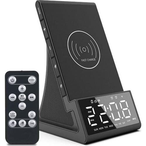 Wirelessly Charge Radio Alarm Clock Speaker LED Display Stereo Sound Quality Double Alarm Clock