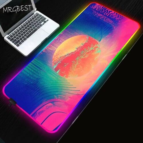 MRGBEST RGB Large Anime Gaming Mouse Pad Oversize Led Light Extended Lockedge Mausepad Non-Slip Rubber Computer Keyboard Mat XL