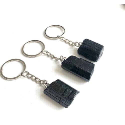 Black Tourmaline Raw Keychain Natural Folk Crafts Hand Made Crystals Healing Stones For Gifts