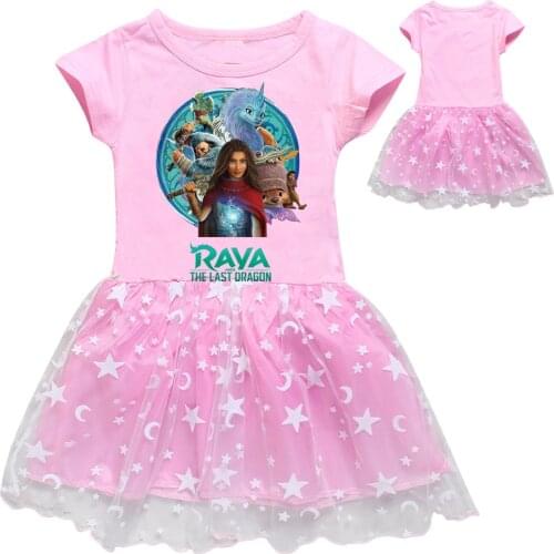 Kids Dresses for Girls Raya and The Last Dragon Princess Dress 2021 Summer Short Sleeve Cartoon Childrens Birthday Clothing