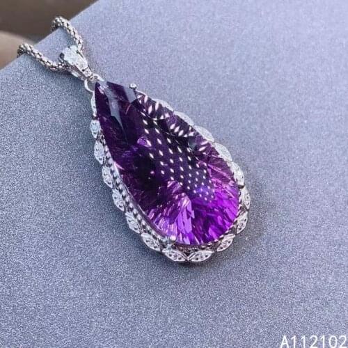 KJJEAXCMY fine jewelry 925 Sterling Silver inlaid Amethyst Girls Retro water drop Chinese style Gemstone Pendant support test