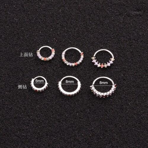 1Piece Septum Rings Pierced Piercing CZ Nose Ear Cartilage Tragus Helix Piercing Clicker Rings Body Jewelry