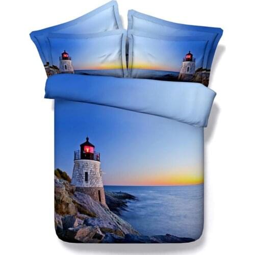 Blue sea bedding set sunset doona quilt duvet cover bedspread bed sheet linen twin full queen super king size double single 4pcs
