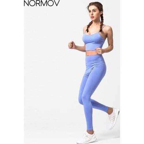 Normov Yoga High Waist Clothing Suit Women with Chest Pad Sports Bra Nylon Nude Yoga Hip-Lifting Pants Two-Piece Yoga Suit