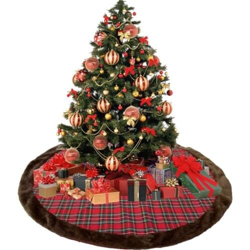 Red Plaid Plush Christmas Tree Skirt 42inch 112cm Christmas Decorations for Home Floor Mat Xmas Tree Skirt