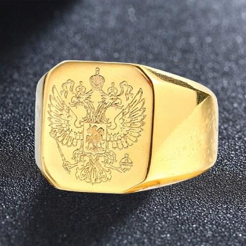 Stainless Steel Cool Eagle Man Ring With A Coat Of Arms Of The Russian Product High Quality Jewelry