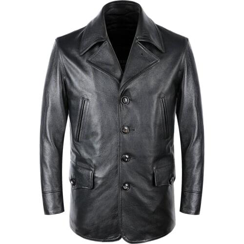 Genuine Leather Jacket Mens Business Casual Windbreaker Coat Men Real Leather Suit Coat Winter Outwear Clothing Cowhide