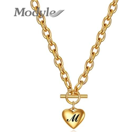 Modyle Punk Vintage Letter Heart Pendant Neckaces For Women Gold Color Stainless Steel Alphabet Initial Necklace