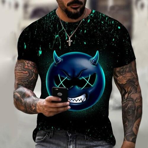 2021 summer new mens street fashion plus size clothing 3D printing full body pattern smiley face printing T-shirt short sleeves