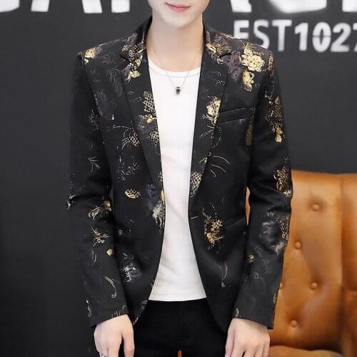 2021 Mens Slim Print Floral Suit Autumn New Handsome Floral blazers men