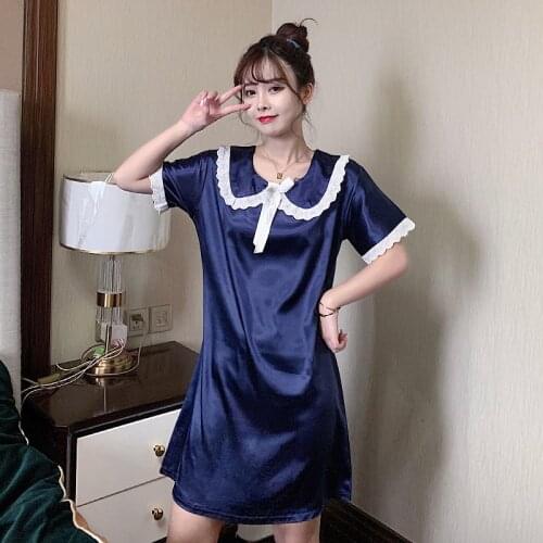 Oversize Nightshirt Female Sexy Home Service M-2XL Summer New Silky Satin Women Nightgown Sleepwear Casual Night Dress