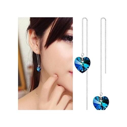 New Korean Pop Fashion Creative Ocean Heart Crystal Pendant Earrings For Women Simple Anti-allergic Stud Jewelry Wholesale