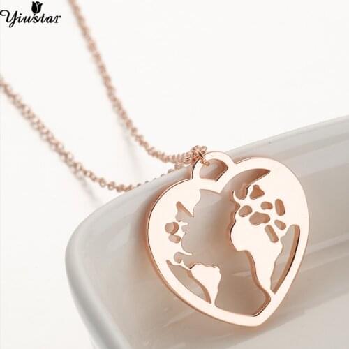 Yiustar Origami Wanderlust World Map in Heart Necklace Fashion Stainless Steel Jewelry Map Love Pendant Necklaces Travel Earth