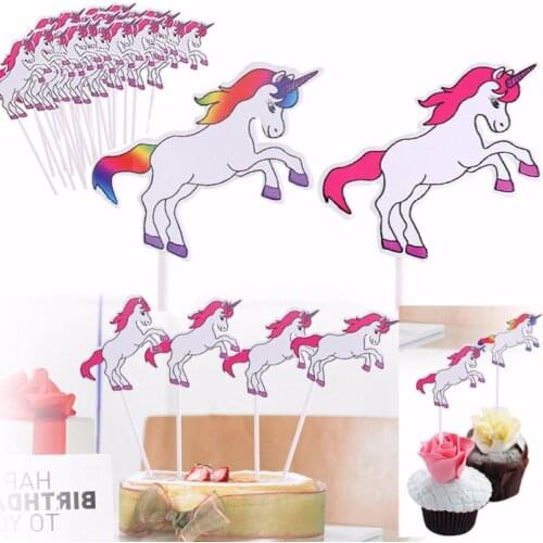 DIY 24X Unicorn Cake Cupcake Chocolate Topper Sticks Birthday Party Decoration