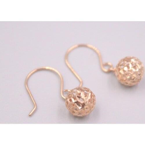 Pure 18K Rose Gold Earrings Women Best Gift Hollow Ball Dangle Earrings / 1.2-1.3g