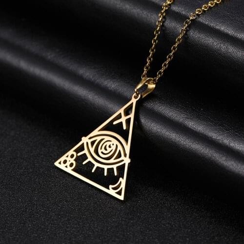 Skyrim Golden Pyramid Egyptian Evil Eye Pendant Necklace Stainless Steel Adjustable Amulet Chain Necklaces Jewelry for Women