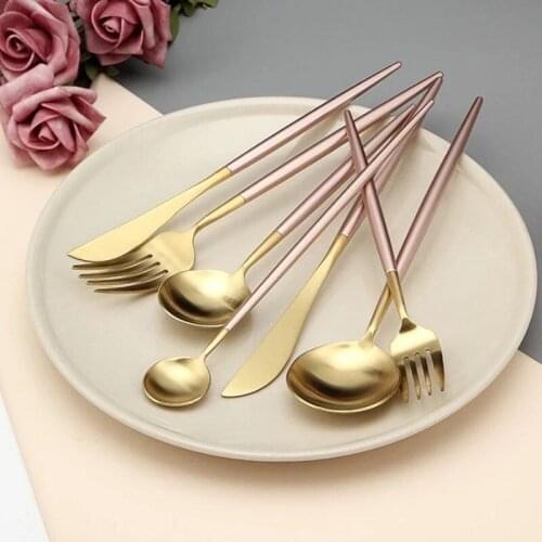 Western Food Cutlery Tableware Dinnerware Pink Gold Cutlery Set Dinner Knife Fork Spoon Dinnerware Silverware Flatware Set
