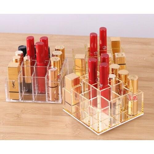 Vertical Acrylic Plastic Storage Box Divided Lipstick Organizer Tray Makeup Dressing Table Dresser Cosmetic Shelf Display Stand