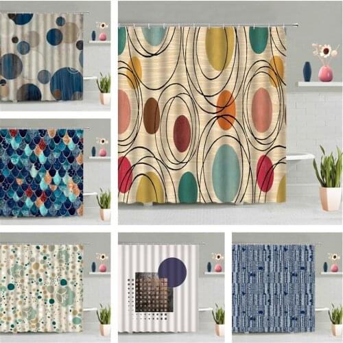 Wave Point Geometry Shower Curtain Water Drops Square Circular Stripe Stars Flower Wall Graffiti Bathroom Accessories Decor Set