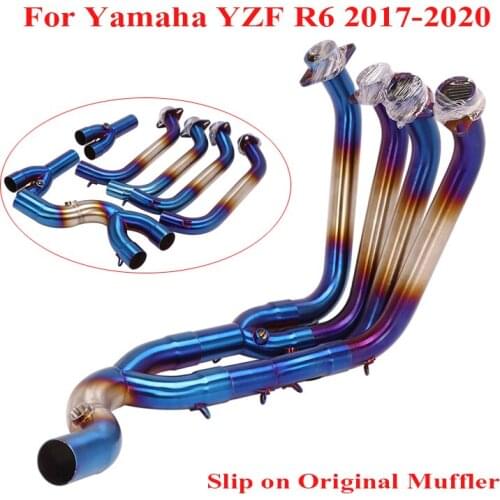 Motorcycle Exhaust System Header Pipe Connection Link Tube Modified Half Blue Connect Pipe for Yamaha YZF-R6 2017-2020