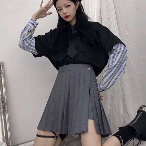 Ruibbit Women Skirts Harajuku Gothic Black Gry Sexy Pleated Skirt Punk Style Female High Waist Short Mini Skirts Plus Size 4XL