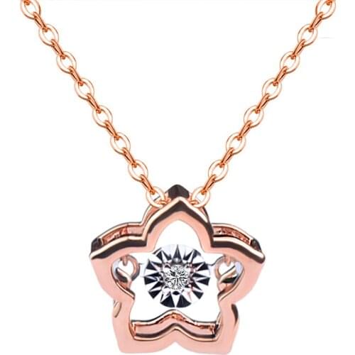 ZHIXI Real 18K Gold Diamond Pendant Necklace Pure AU750 Chain Five-pointed Star Pendant For Women Fine Jewelry Wedding Gift D578