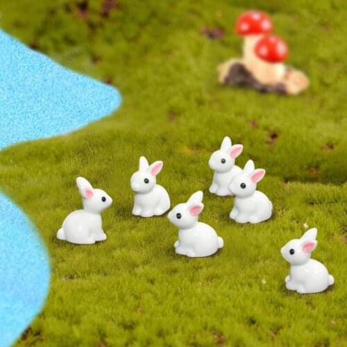 10Pcs Lovely Mini Rabbit Resin Craft Bunny Figurine DIY Easter Flower Pot Mossy microlandscape Decoration Fairy Garden Ornament