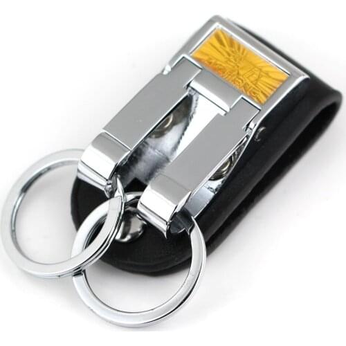 10pcs/Lot Detachable 2 Loops through Waist Belt Black Leather Strap Spring Button Keyring Keychain Key Chain Ring Key Fob M84014