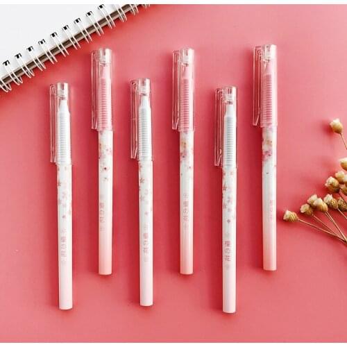 100 pcs/lot Pink Flowers Cherry Sakura Gel Pen Ink Pen Promotional Gift Stationery School & Office Supply