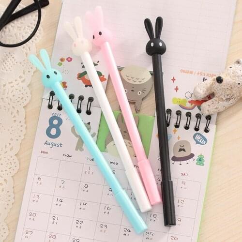 12Pcs 0.5mm Plastic Jelly Color Pen Cute Rabbit Black Ink Gel Pen Cartoon Neutral Pen Stationery School Office Supplies