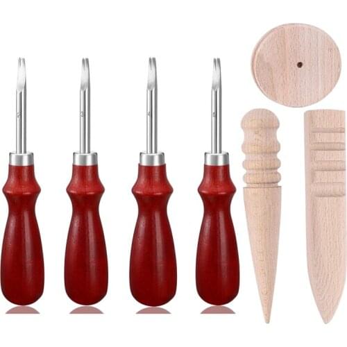 4 Pcs Leather Edge Beveler & 3 Pcs Wood Leather Edge Burnisher,Edge Skiving Beveler,for Leather Craft Cutting Burnishing