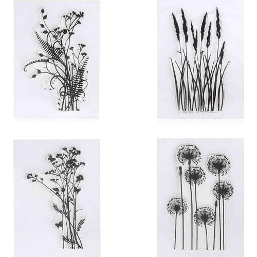 4pcs Fashion Silicone Variou Flower&grass Transparent Clear Rubber Stamp Sheet Cling Scrapbooking Photo Album Papercard Diy Craf