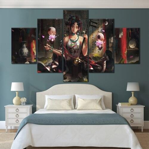 5 Pieces HD Canvas Painting Print Anime Beautiful Girl Picture For Modern Decorative Bedroom Living Room Home Wall Art Decor