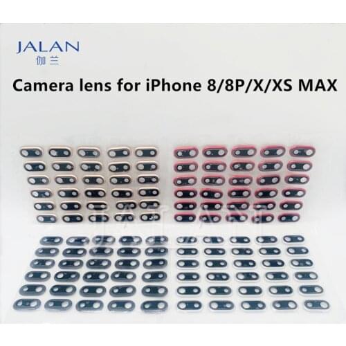 5pcs Back Camera Lens With Metal Ring For 8 Plus 8P X XS MAX Damaged Back Cover Housing Rear Camera Glass Replace Repair