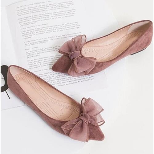 2021 Women Butterfly-Knot Ballets Flats Womens Pointed Toe Office Shoes Ladies Shallow Slip On Comfortable Footwear Plus Size