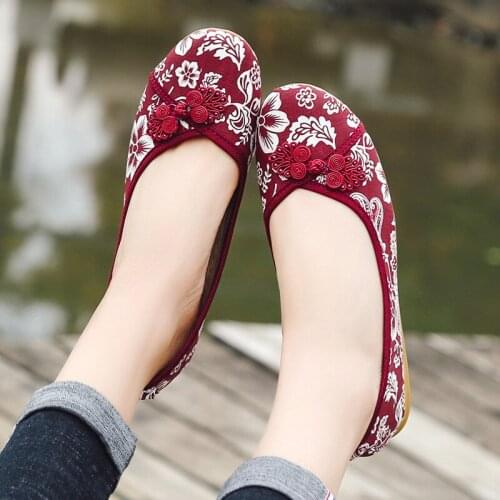 Chinese Knot Women Floral Fabric Ballet Flats Spring Summer Vintage Ladies Comfort Slip on Canvas Ballerinas Shoes