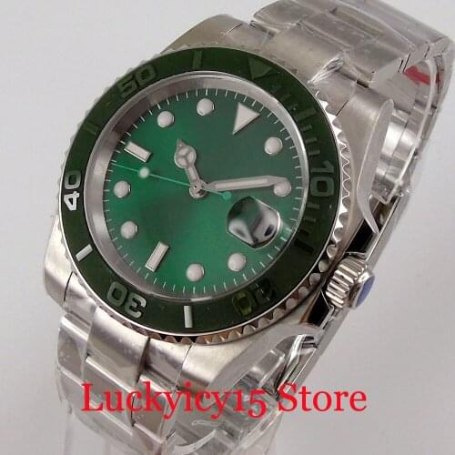 BLIGER Sterile Green Sunburst Mechanical Men Watch MIYOTA 8215 Oyster Bracelet Screw Crown Sapphire Crystal Brushed Insert Date