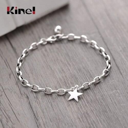Kinel 925 Sterling Silver Star Pendant Bracelet for Women Vintage Make Old Thai Silver Jewelry Punk Party Gifts