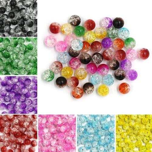 50pcs Acrylic Needlework Beads Pearls 10 Color Crackle Round Spacer Beads for Crafting 8mm Jewelry Handmade Garland Balls Parels