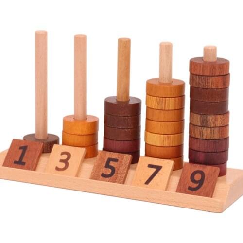 Montessori Puzzle Wooden Stacking Counting Game Rings Number Block Math Arithmetic Teaching Tool Learning Education Kids Toys
