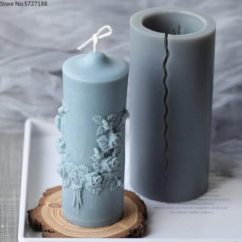 Cylindrical Candle Mold European Style Fancy Retro Carving Magic Ceremony Scented Candle Silicone Mold