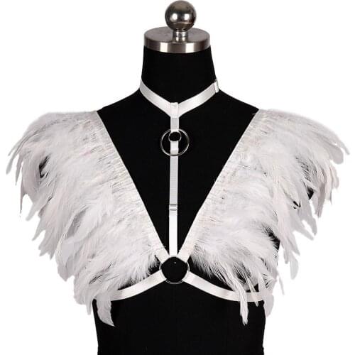 Gothic Feather Sexy Lingerie Bondage Chest Sculpture Body Harness Crop Top Elastic Suspender Nightclub Party Costume Fetish Wear