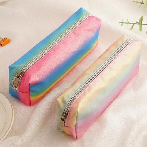 Kawaii Pencil Case Stationery Trousse Scolaire For Girls Rainbow Pencil Bags School Supplies Glitter Pen Case