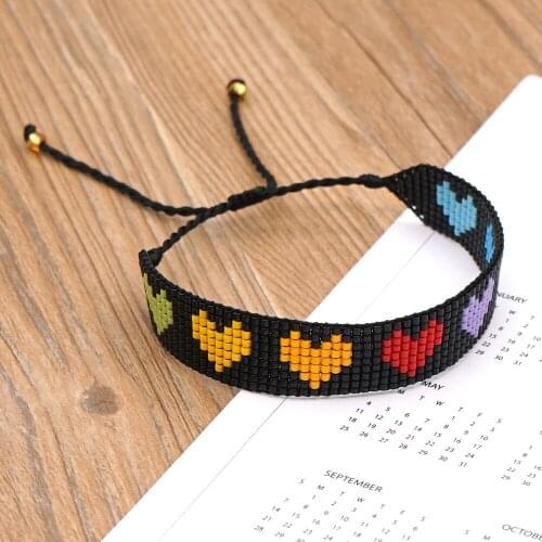 Valentines Day Colorful Love Couple Beaded Hand-woven Bohemian Miyuki Rice Bead Bracelet Friendship Bracelet Bracelet Love