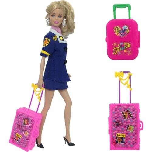 NK 2 Pcs/Set Fashion Doll Plastic Furniture Kids Toys Play House 3D Travel Train Suitcase Luggage For Barbie Doll Accessories DZ